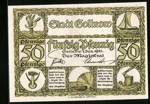 Notgeld Gollnow 1921, 50 Pfennig, Partie an der Kirche