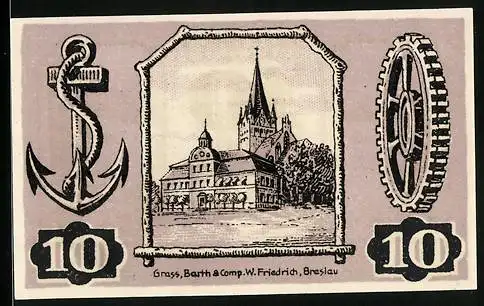 Notgeld Gollnow 1921, 10 Pfennig, Bauer, Hirsch und Kirche