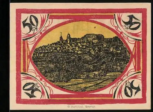 Notgeld Hachenburg 1921, 50 Pfennig, Stadtansicht aus der Ferne