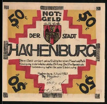 Notgeld Hachenburg 1921, 50 Pfennig, Der Schlossbogen