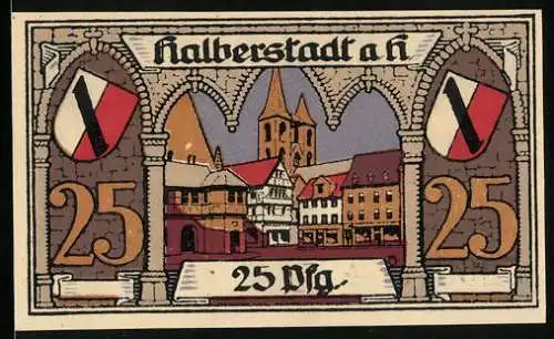 Notgeld Halberstadt a. H. 1920, 25 Pfennig, Marktplatz und Ritterstatue