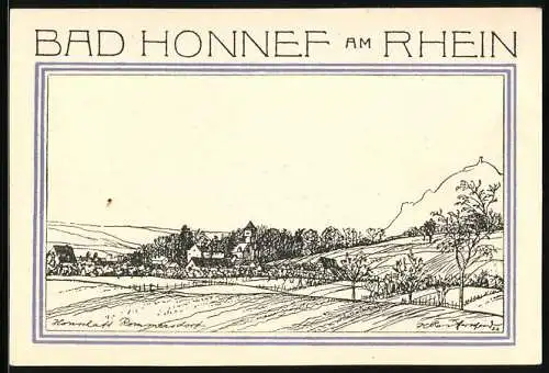 Notgeld Bad Honnef am Rhein 1921, 50 Pfennig, Ortsansicht mit Umgebung