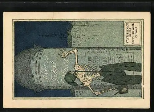 Notgeld Kahla 1921, 75 Pfennig, Deutscher Spuk Sylvester 1921-1922 in Paris, Eichenstamm mit flatternden Geldscheinen