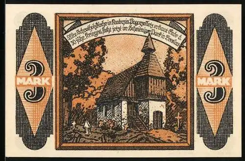 Notgeld Kandrzin-Pogorzelletz 1921, 3 Mark, Wappen, Alte Schrothholzkirche