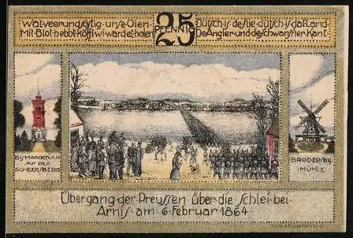 Notgeld Kappeln 1920, 25 Pfennig, Wappen, Übergang der Preussen über die Schlei