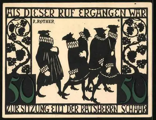 Notgeld Kitzingen a. M. 1921, 50 Pfennig, Stadtpanorama, Wappen, Als dieser Ruf ergangen war...