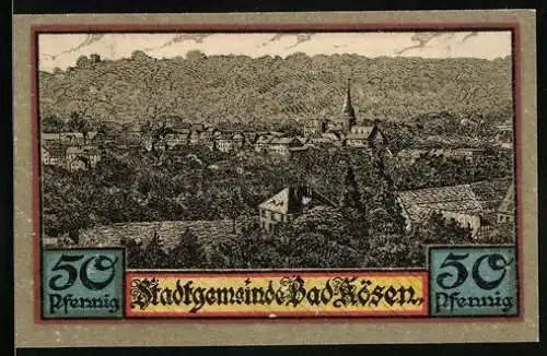 Notgeld Bad Kösen 1921, 50 Pfennig, Wappen, Ortsansicht
