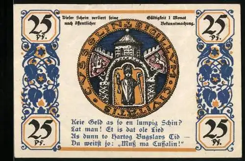 Notgeld Köslin 1921, 25 Pfennig, Denkmal und Wappen