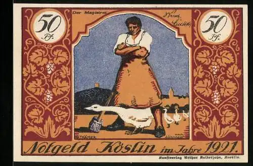 Notgeld Köslin 1921, 50 Pfennig, Bauer und Schürze
