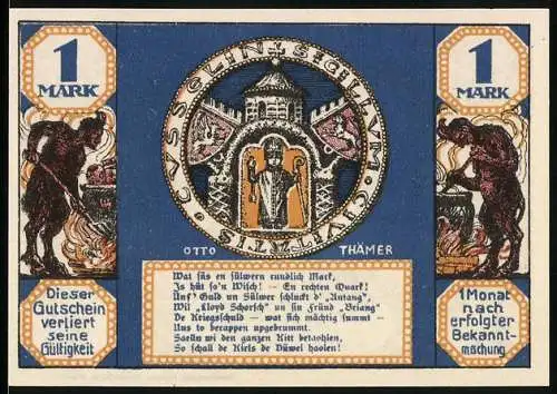 Notgeld Köslin 1921, 1 Mark, Jamunder Trachten, Wappen