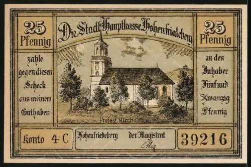 Notgeld Hohenfriedeberg, 25 Pfennig, Schloss und Protest. Kirche