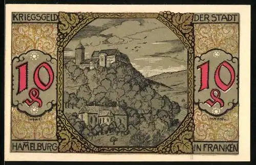 Notgeld Hammelburg 1918, 10 Pfennig, Festung auf dem Berg