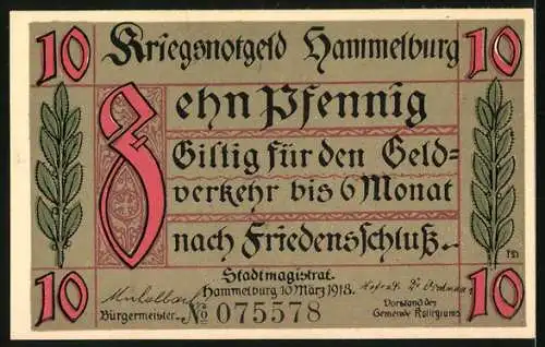 Notgeld Hammelburg 1918, 10 Pfennig, Festung auf dem Berg