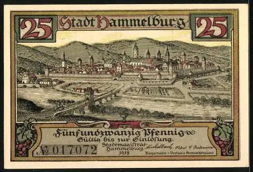 Notgeld Hammelburg 1918, 25 Pfennig, Buchdrucker Johan Froben und Stadtansicht