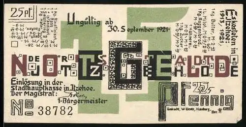 Notgeld Itzehoe i. Holst. 1921, 25 Pfennig, Ertrinkender und Ähre
