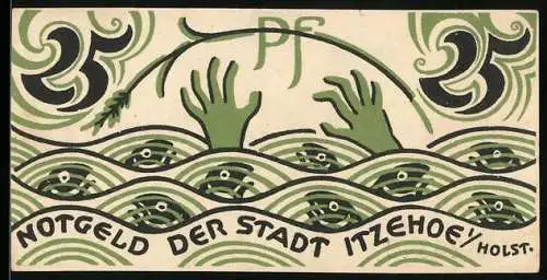 Notgeld Itzehoe i. Holst. 1921, 25 Pfennig, Ertrinkender mit Ähre