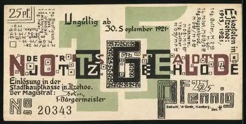 Notgeld Itzehoe i. Holst. 1921, 25 Pfennig, Ertrinkender mit Ähre