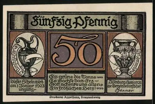 Notgeld Ilsenburg am Harz 1921, 50 Pfennig, Hirsch und Rehe auf der Wiese