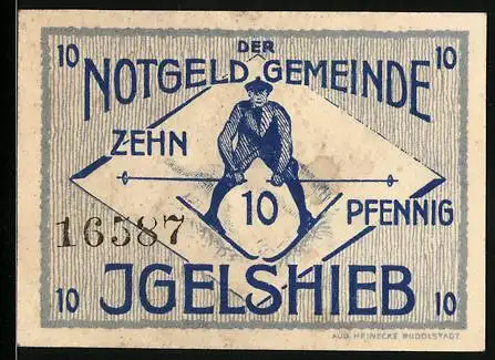 Notgeld Igelshieb 1921, 10 Pfennig, Skiläufer im Schnee