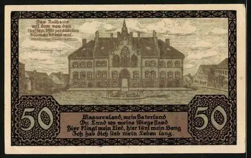 Notgeld Johannisburg /Ostpr. 1920, 10 Pfennig, Rathaus und Bismarckdenkmal