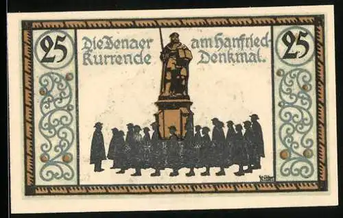 Notgeld Jena 1921, 25 Pfennig, Die Jenaer am Hanfried-Kurrende-Denkmal