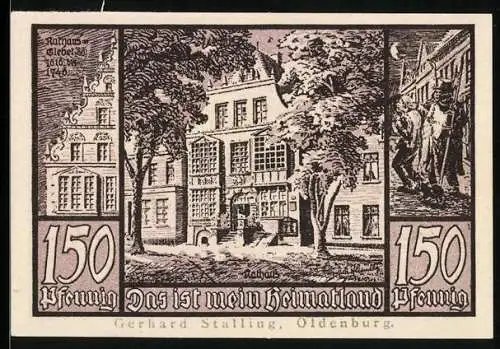 Notgeld Jever, 150 Pfennig, Partie am Rathaus