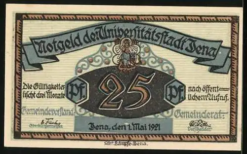 Notgeld Jena 1921, 25 Pfennig, Jenaer am Hanfried-Kurrende Denkmal