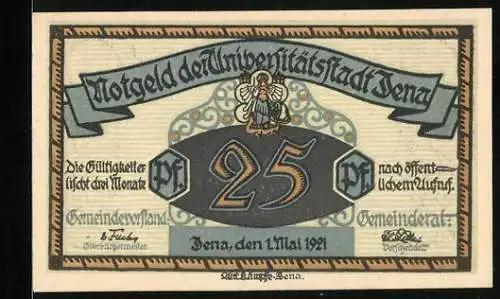 Notgeld Jena 1921, 25 Pfennig, Jenaer am Hanfried-Kurrende Denkmal