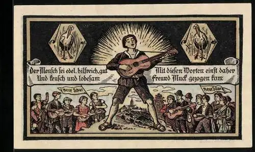 Notgeld Kahla 1921, 50 Pfennig, Sänger mit Gitarre