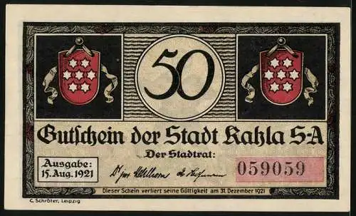 Notgeld Kahla 1921, 50 Pfennig, Sänger mit Gitarre