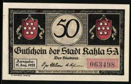 Notgeld Kahla 1921, 50 Pfennig, Sänger mit Gitarre