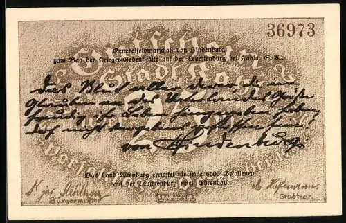 Notgeld Kahla 1921, 50 Pfennig, Fliegeraufnahme der Leuchtenburg