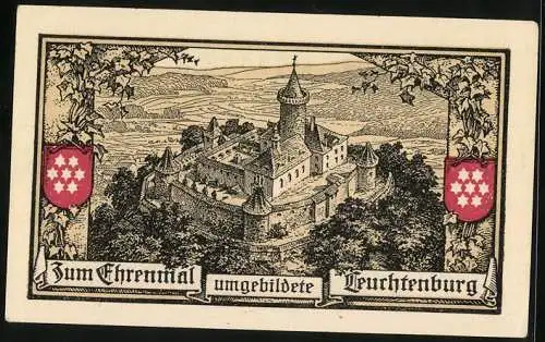 Notgeld Kahla 1921, 50 Pfennig, Zum Ehrenmal umgebildete Leuchtenburg
