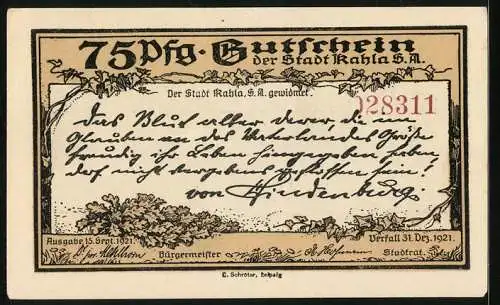 Notgeld Kahla 1921, 75 Pfennig, Ehrenhof der Leuchtenburg