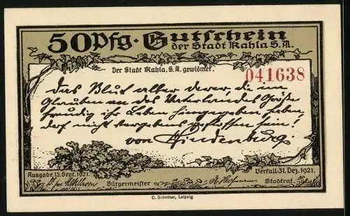 Notgeld Kahla 1921, 50 Pfennig, Zum Ehrenmal umgebildete Leuchtenburg