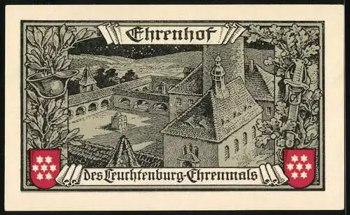 Notgeld Kahla 1921, 75 Pfennig, Ehrenhof des Leuchtenburg-Ehrenmals