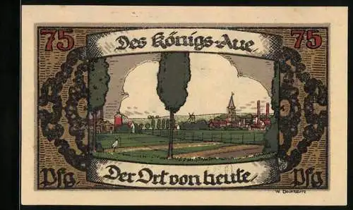 Notgeld Königsaue 1921, 75 Pfennig, Karte der Umgebung, Ortsansicht