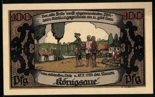 Notgeld Königsaue 1921, 100 Pfennig, Der Alte Fritz weisst Siedlungsgelände zu
