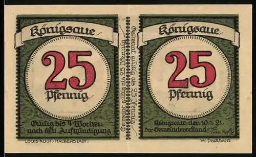 Notgeld Königsaue 1921, 50 Pfennig, Kinder auf der Wiese, teilbarer Schein