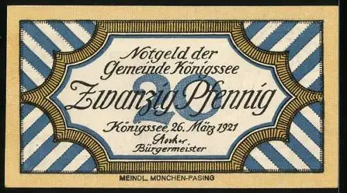 Notgeld Königssee 1921, 20 Pfennig, Blick auf den See