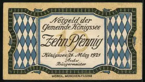 Notgeld Königssee 1921, 10 Pfennig, Die Ortschaft am Wasser