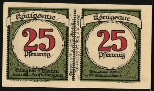 Notgeld Königsaue 1921, 50 Pfennig, Kinder spielen auf der Wiese, teilbarer Schein