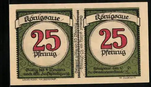 Notgeld Königsaue 1921, 50 Pfennig, Zwei Kinder auf der Wiese, teilbarer Schein