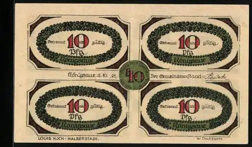 Notgeld Königsaue 1921, 40 Pfennig, Ein Schachbrett, teilbarer Schein