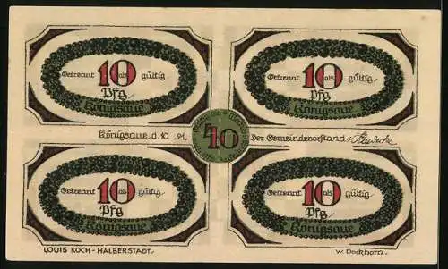 Notgeld Königsaue 1921, 40 Pfennig, Schachbrett, teilbarer Schein