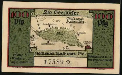 Notgeld Königsaue 1921, 100 Pfennig, Der Alte Fritz teilt Land zu