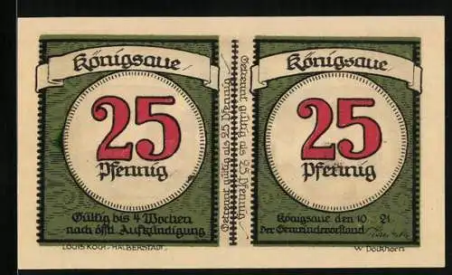 Notgeld Königsaue 1921, 50 Pfennig, Zwei Kinder, teilbarer Schein