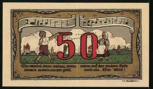 Notgeld Königsaue 1921, 50 Pfennig, Zwei Kinder, teilbarer Schein