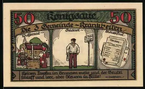 Notgeld Königsaue 1921, 50 Pfennig, Die 3 Gemeinde-Krankheiten