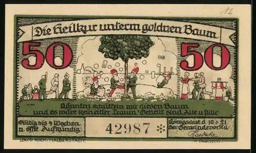 Notgeld Königsaue 1921, 50 Pfennig, Die 3 Gemeinde-Krankheiten